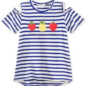 Monteau Graphic Striped Cold-shoulder T-shirt. NWT